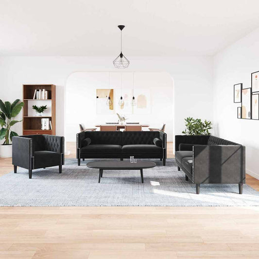 Sofa Sæt Sort Fløjl - Hovedbillede