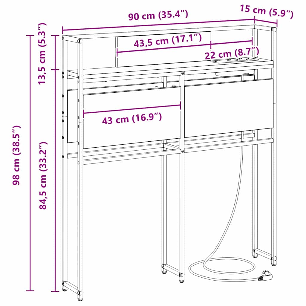 Opbevaringshovedgavl Sonoma-eg 90 Cm Konstrueret Træ - Billede 11