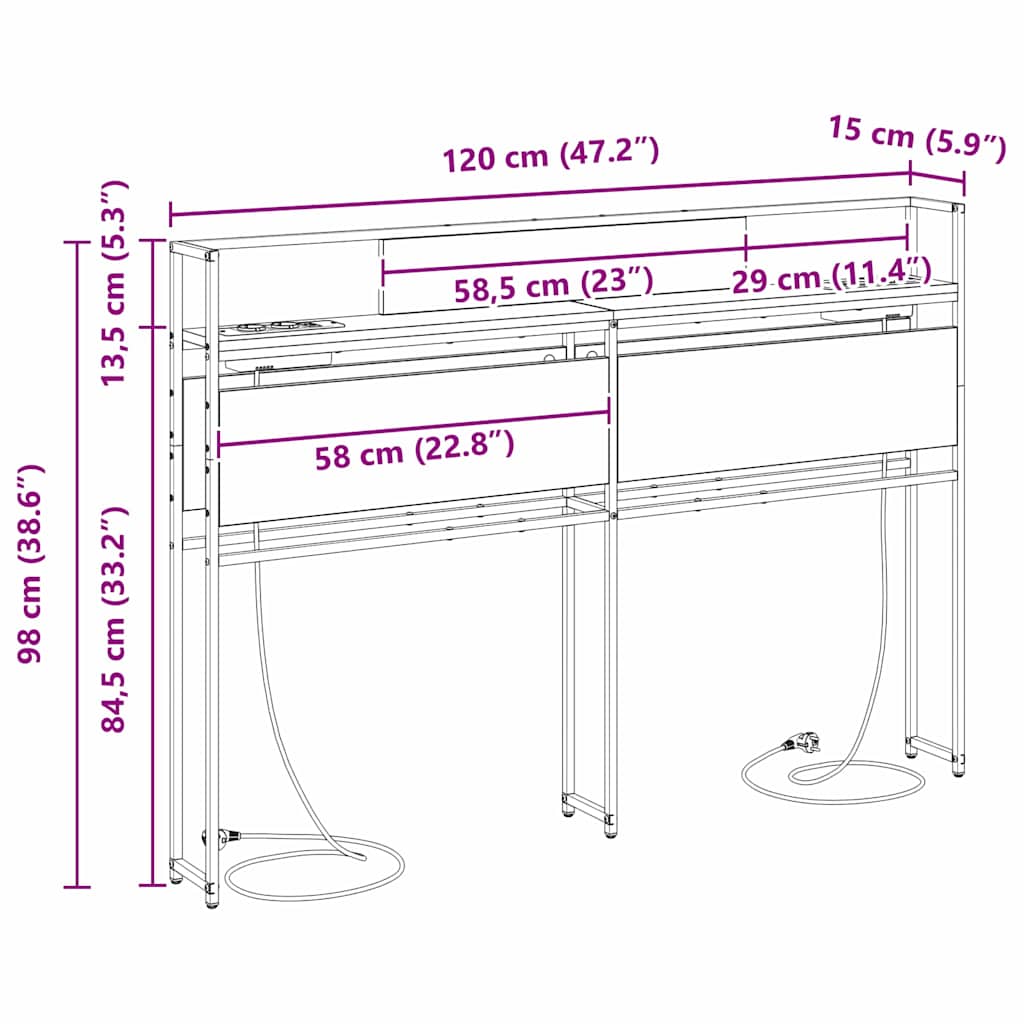 Opbevaringshovedgavl Sonoma-eg 120 Cm Konstrueret Træ - Billede 11