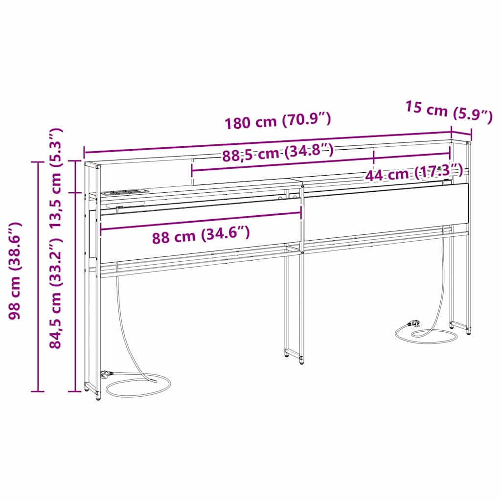 Opbevaringshovedgavl Sort Eg 180 Cm Konstrueret Træ - Billede 11