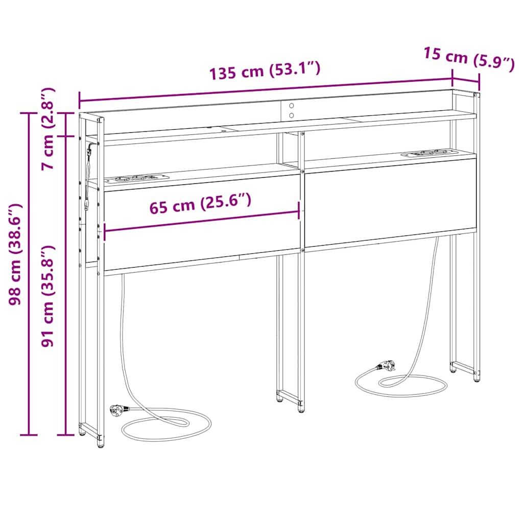 Opbevaringshovedgavl Med Hylde Sonoma-eg 135 Cm Konstrueret Træ - Billede 13