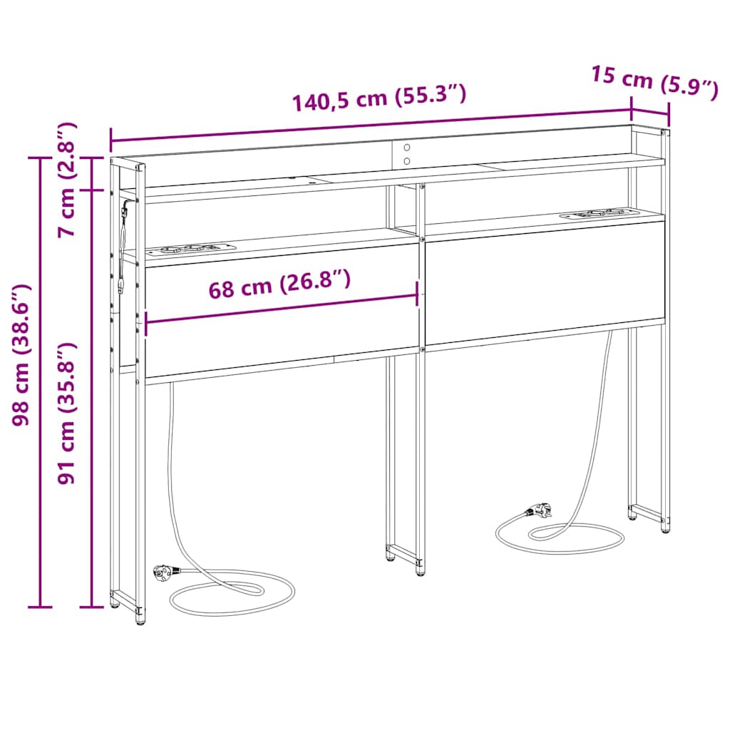 Opbevaringshovedgavl Med Hylde Sort Eg 140 Cm Konstrueret Træ - Billede 13