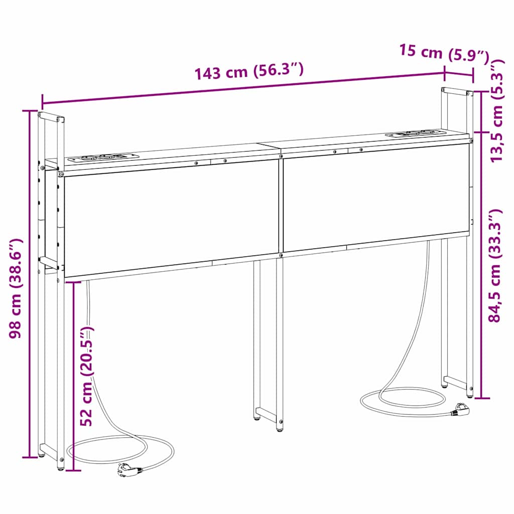 Opbevaringshovedgavl Sonoma-eg 140 Cm Konstrueret Træ - Billede 11