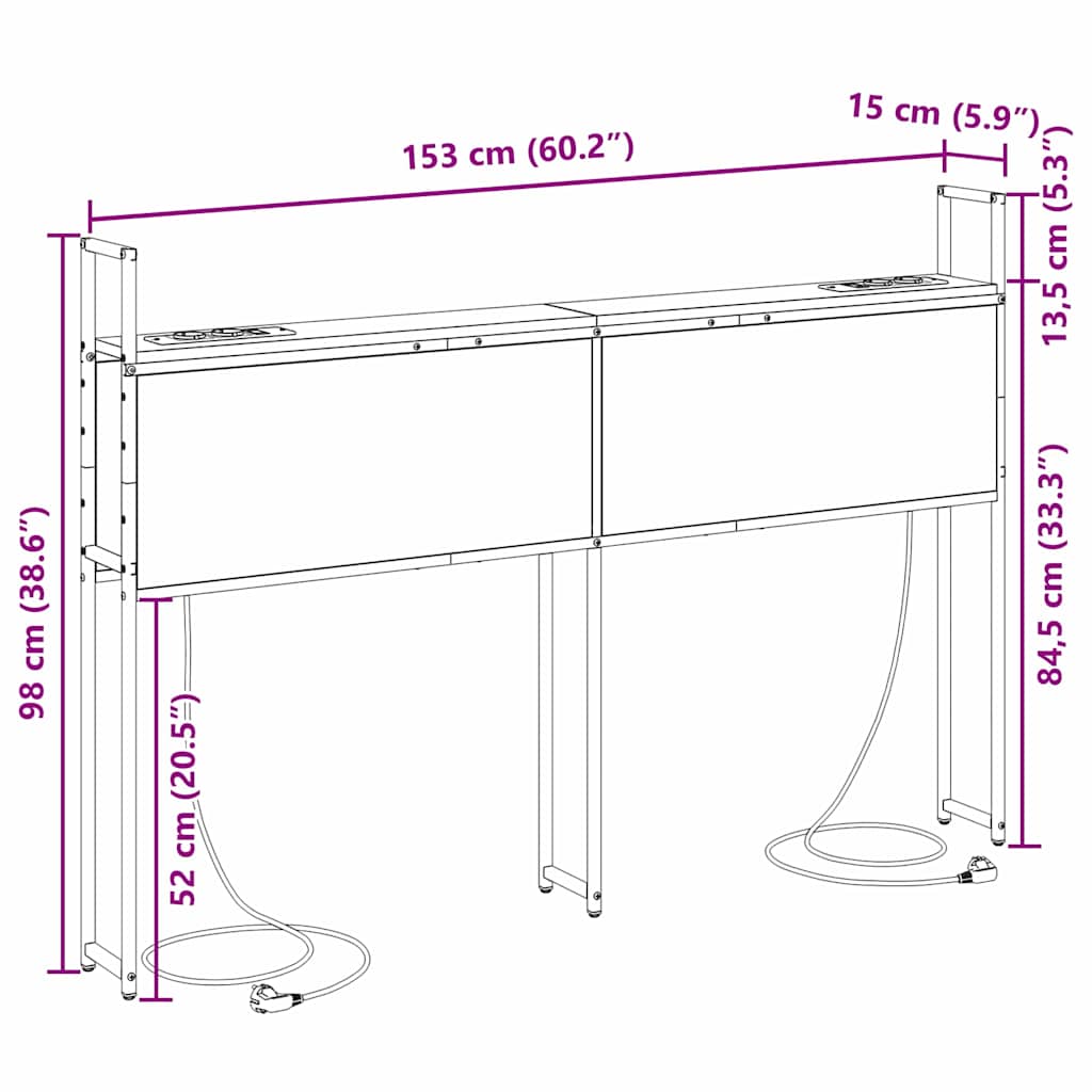 Opbevaringshovedgavl Sort Eg 150 Cm Konstrueret Træ - Billede 11