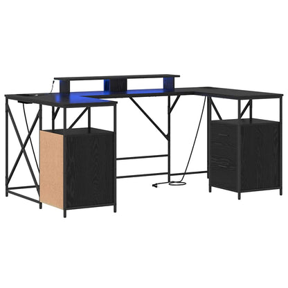 Bord Med Skuffe Sort Eg 182 X 101 X 87,5 Cm Konstrueret Træ - Billede 2