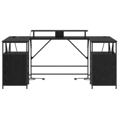 Bord Med Skuffe Sort Eg 182 X 101 X 87,5 Cm Konstrueret Træ - Billede 7