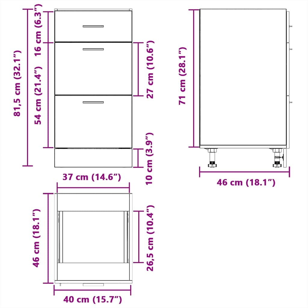 Køkken Base Kabinet Eg 40 X 46 X 81,5 Cm Konstrueret Træ - Billede 12