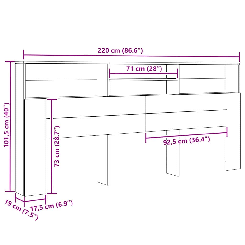 Hovedgærde Skab Sort Eg 220 X 19 X 101,5 Cm Konstrueret Træ - Billede 9