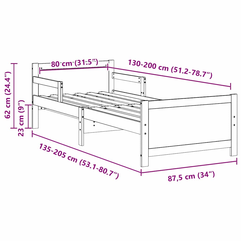 Udvidelig Sengestel Til Børn Other Brun 80 130 / 165 / 200 Cm - Billede 11