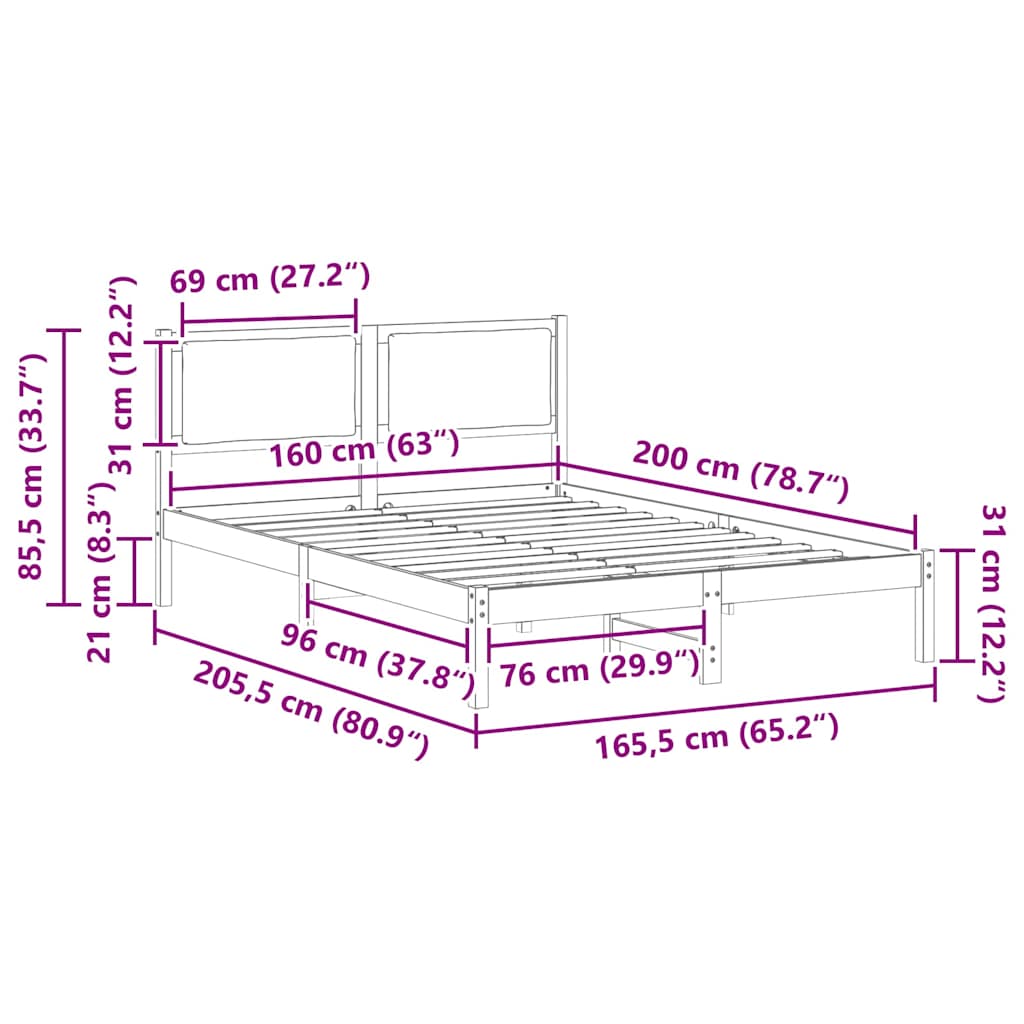 Sengestel Med Hovedgærde Mørkegrå 160 X 200 Cm Massiv Fyrretræ - Billede 11