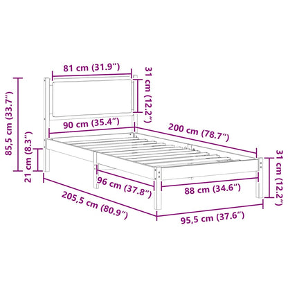 Sengestel Med Hovedgærde Mørkegrå 90 X 200 Cm Massiv Fyrretræ - Billede 11