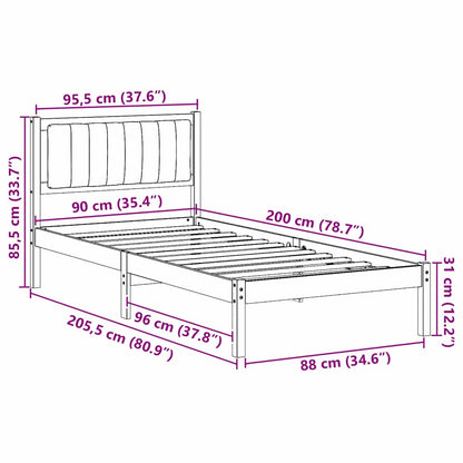 Sengestel Med Polstret Hovedgavl Gråbrun 90 X 200 Cm - Billede 11