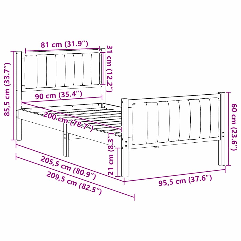 Sengestel Og Lys Grå 90 X 200 Cm Massivt Fyrretræ - Billede 11
