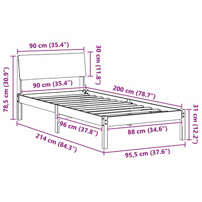 Sengestel Og Lys Grå 90 X 200 Cm Massivt Fyrretræ - Billede 11