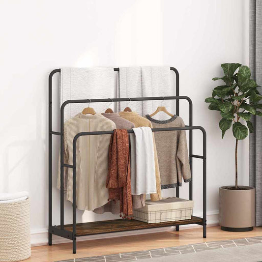 Tøjstativ Med Hylde Røget Eg 90 X 30 X 100.5 Cm Konstrueret Træ - Hovedbillede
