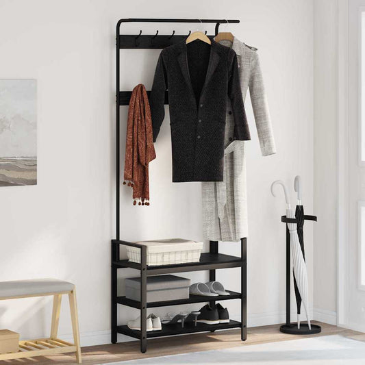 Jakkeholder Med Hylde Sort Eg 75 X 34 X 184 Cm Konstrueret Træ - Hovedbillede