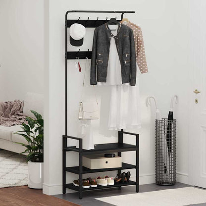 Jakkeholder Med Hylde Sort Eg 75 X 34 X 184 Cm Konstrueret Træ - Billede 4