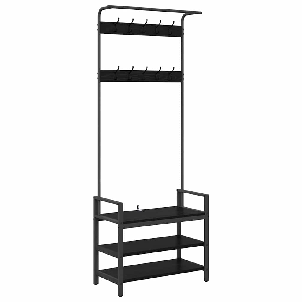 Jakkeholder Med Hylde Sort Eg 75 X 34 X 184 Cm Konstrueret Træ - Billede 2