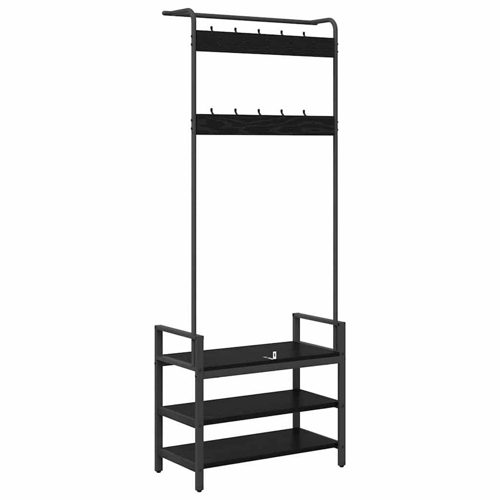 Jakkeholder Med Hylde Sort Eg 75 X 34 X 184 Cm Konstrueret Træ - Billede 7