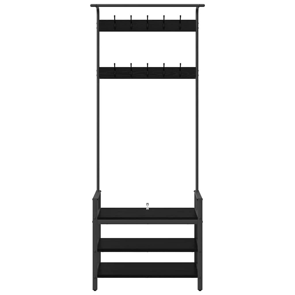 Jakkeholder Med Hylde Sort Eg 75 X 34 X 184 Cm Konstrueret Træ - Billede 5