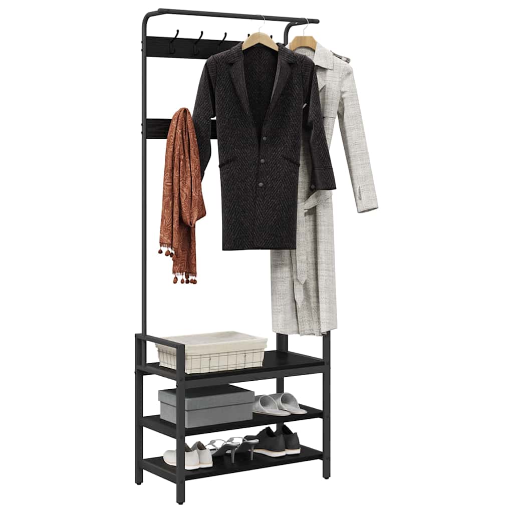 Jakkeholder Med Hylde Sort Eg 75 X 34 X 184 Cm Konstrueret Træ - Billede 3