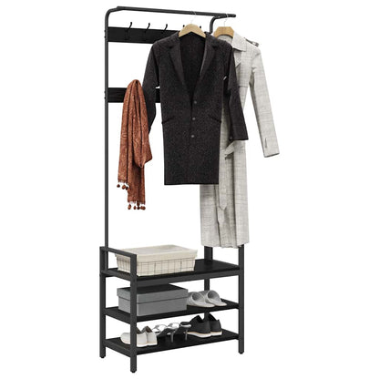 Jakkeholder Med Hylde Sort Eg 75 X 34 X 184 Cm Konstrueret Træ - Billede 3