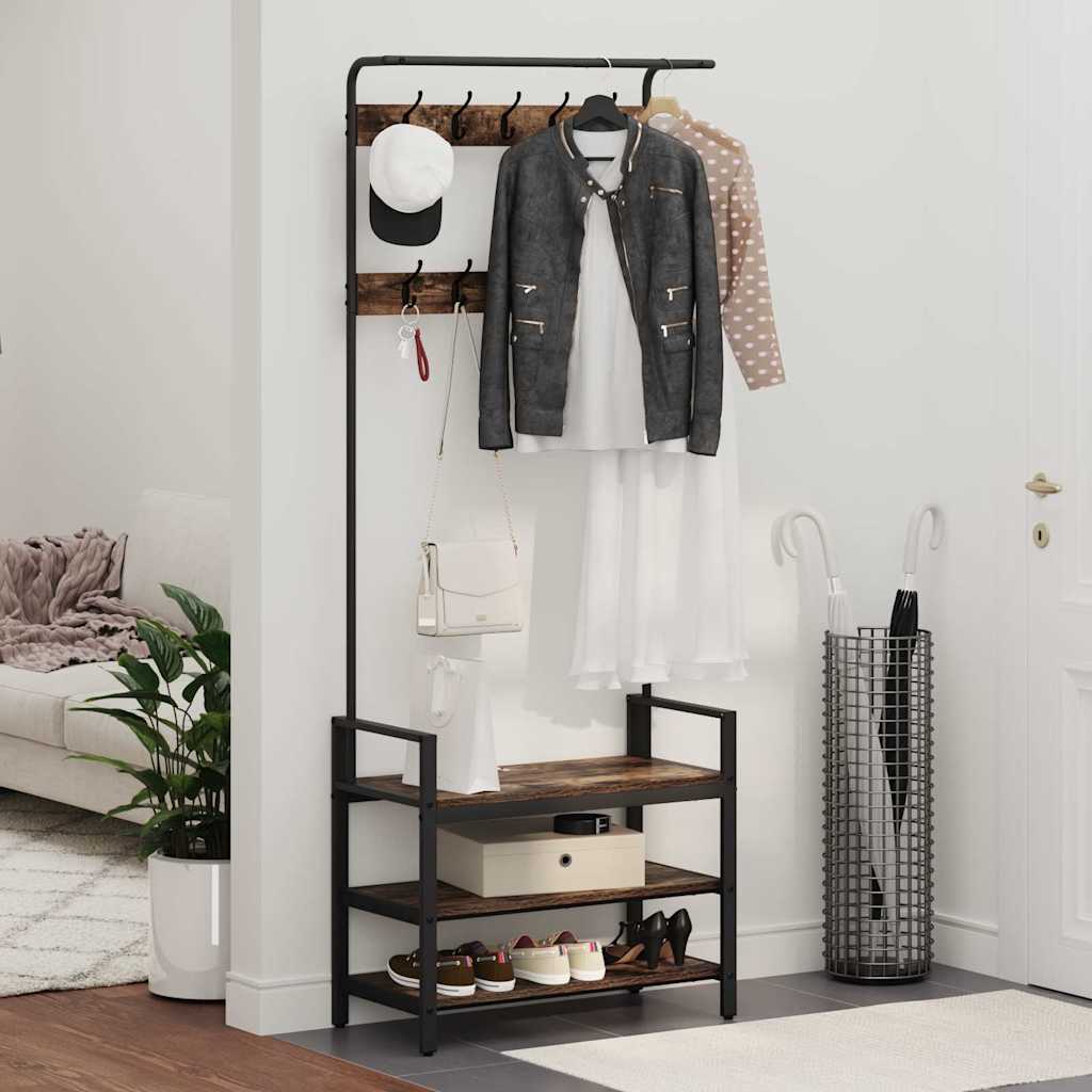 Jakkeholder Med Hylde Røget Eg 75 X 34 X 184 Cm Konstrueret Træ - Billede 4