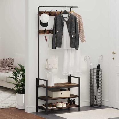 Jakkeholder Med Hylde Røget Eg 75 X 34 X 184 Cm Konstrueret Træ - Billede 4