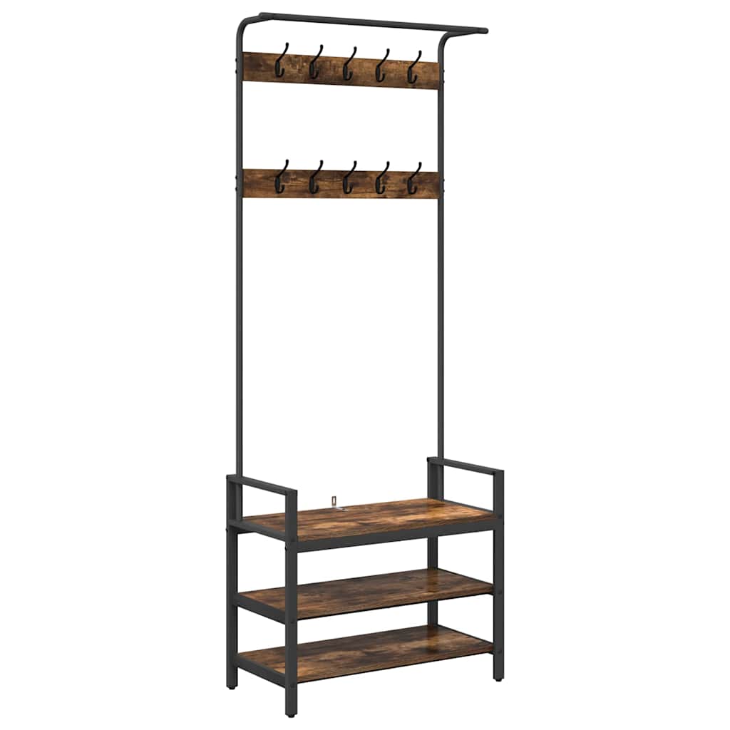 Jakkeholder Med Hylde Røget Eg 75 X 34 X 184 Cm Konstrueret Træ - Billede 2