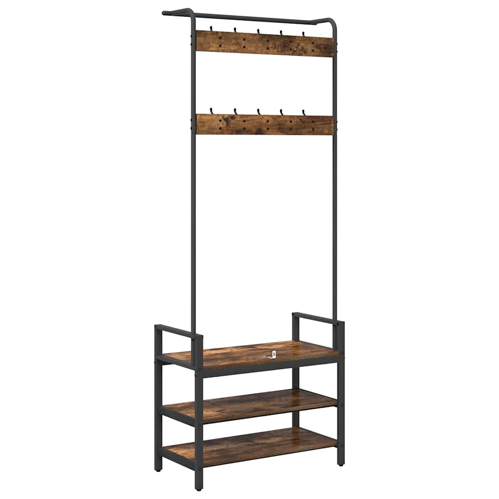 Jakkeholder Med Hylde Røget Eg 75 X 34 X 184 Cm Konstrueret Træ - Billede 7