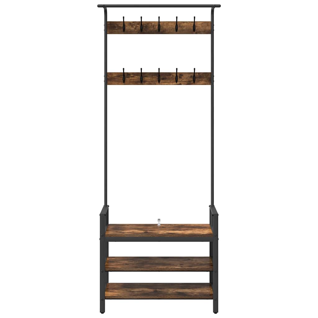 Jakkeholder Med Hylde Røget Eg 75 X 34 X 184 Cm Konstrueret Træ - Billede 5