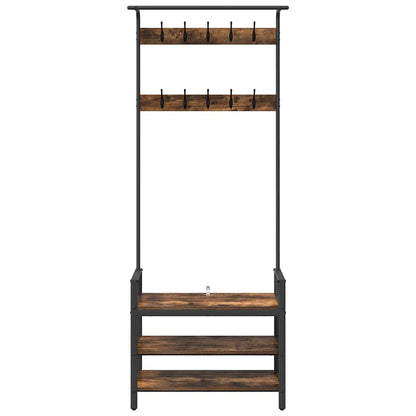 Jakkeholder Med Hylde Røget Eg 75 X 34 X 184 Cm Konstrueret Træ - Billede 5