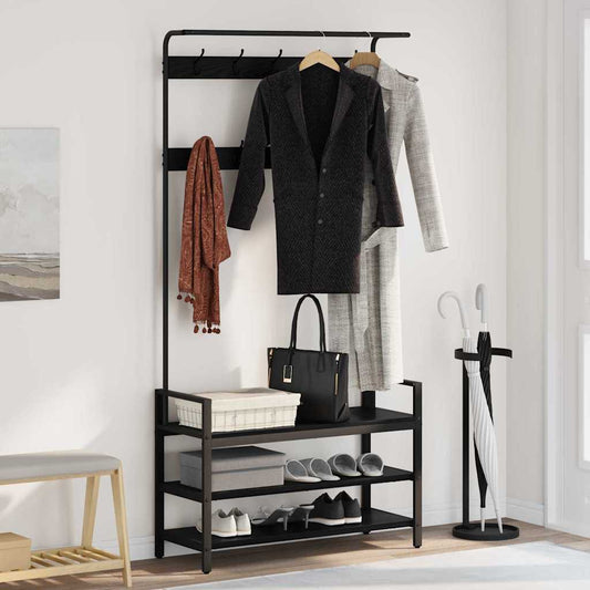 Jakkeholder Med Hylde Sort Eg 95 X 34 X 184 Cm Konstrueret Træ - Hovedbillede