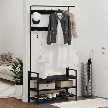 Jakkeholder Med Hylde Sort Eg 95 X 34 X 184 Cm Konstrueret Træ - Billede 4