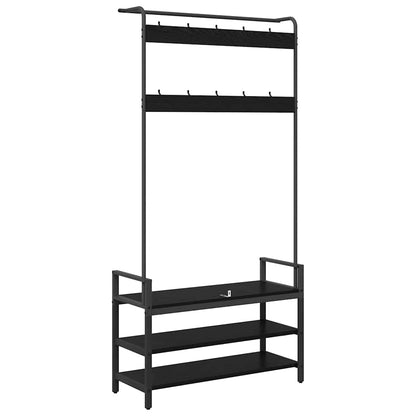 Jakkeholder Med Hylde Sort Eg 95 X 34 X 184 Cm Konstrueret Træ - Billede 7