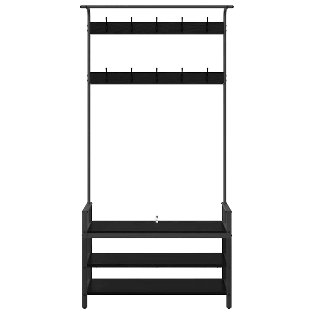 Jakkeholder Med Hylde Sort Eg 95 X 34 X 184 Cm Konstrueret Træ - Billede 5