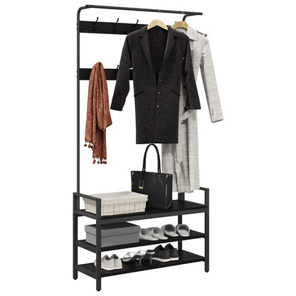 Jakkeholder Med Hylde Sort Eg 95 X 34 X 184 Cm Konstrueret Træ - Billede 3