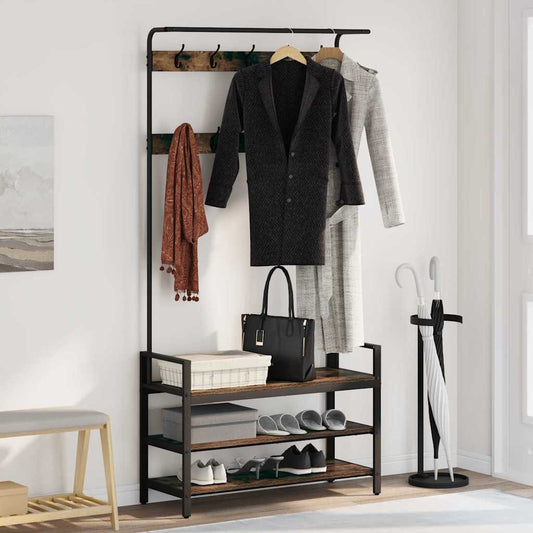 Jakkeholder Med Hylde Røget Eg 95 X 34 X 184 Cm Konstrueret Træ - Hovedbillede