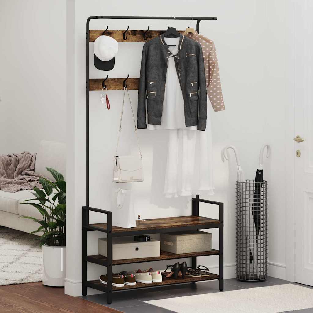 Jakkeholder Med Hylde Røget Eg 95 X 34 X 184 Cm Konstrueret Træ - Billede 4