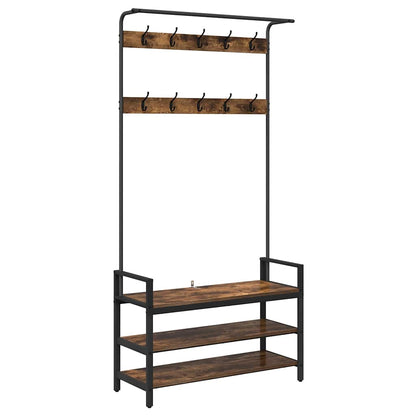 Jakkeholder Med Hylde Røget Eg 95 X 34 X 184 Cm Konstrueret Træ - Billede 2