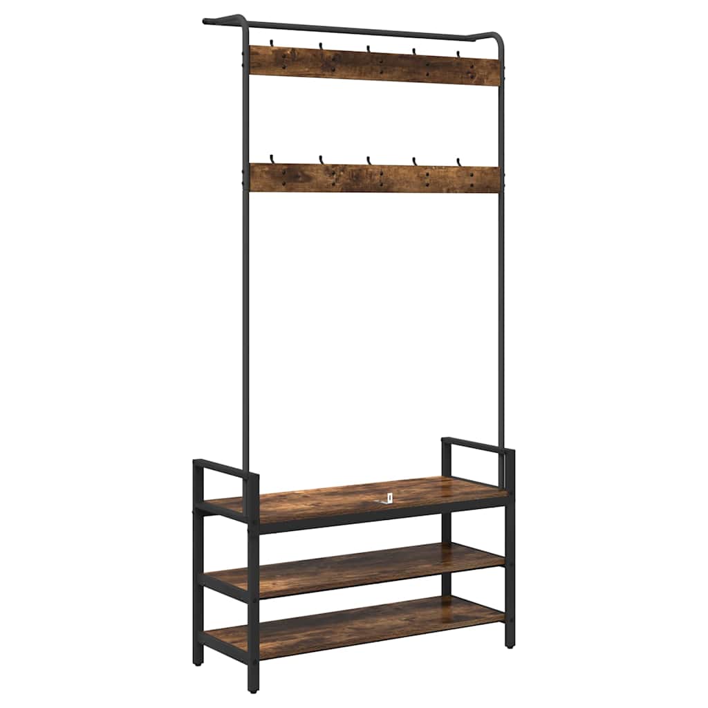 Jakkeholder Med Hylde Røget Eg 95 X 34 X 184 Cm Konstrueret Træ - Billede 7