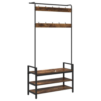 Jakkeholder Med Hylde Røget Eg 95 X 34 X 184 Cm Konstrueret Træ - Billede 7