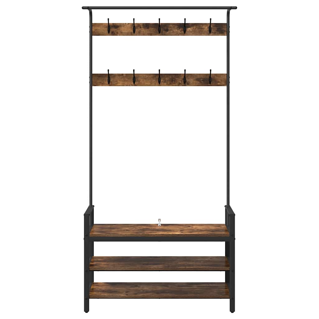 Jakkeholder Med Hylde Røget Eg 95 X 34 X 184 Cm Konstrueret Træ - Billede 5