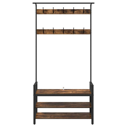 Jakkeholder Med Hylde Røget Eg 95 X 34 X 184 Cm Konstrueret Træ - Billede 5