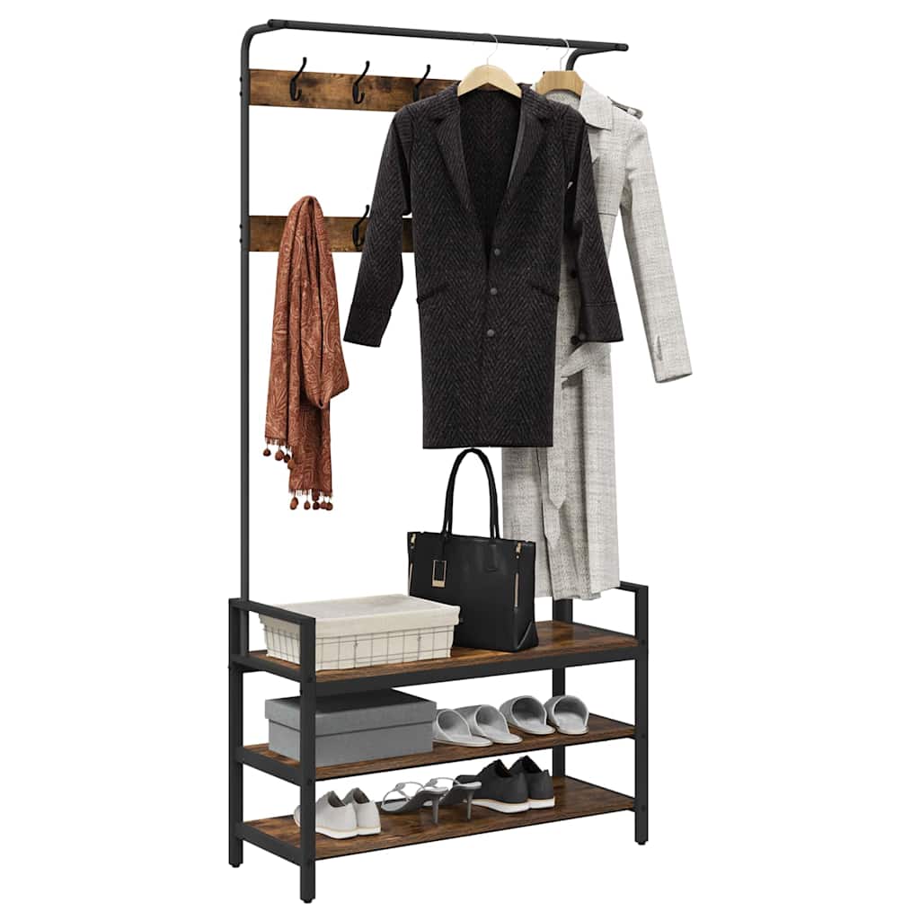 Jakkeholder Med Hylde Røget Eg 95 X 34 X 184 Cm Konstrueret Træ - Billede 3