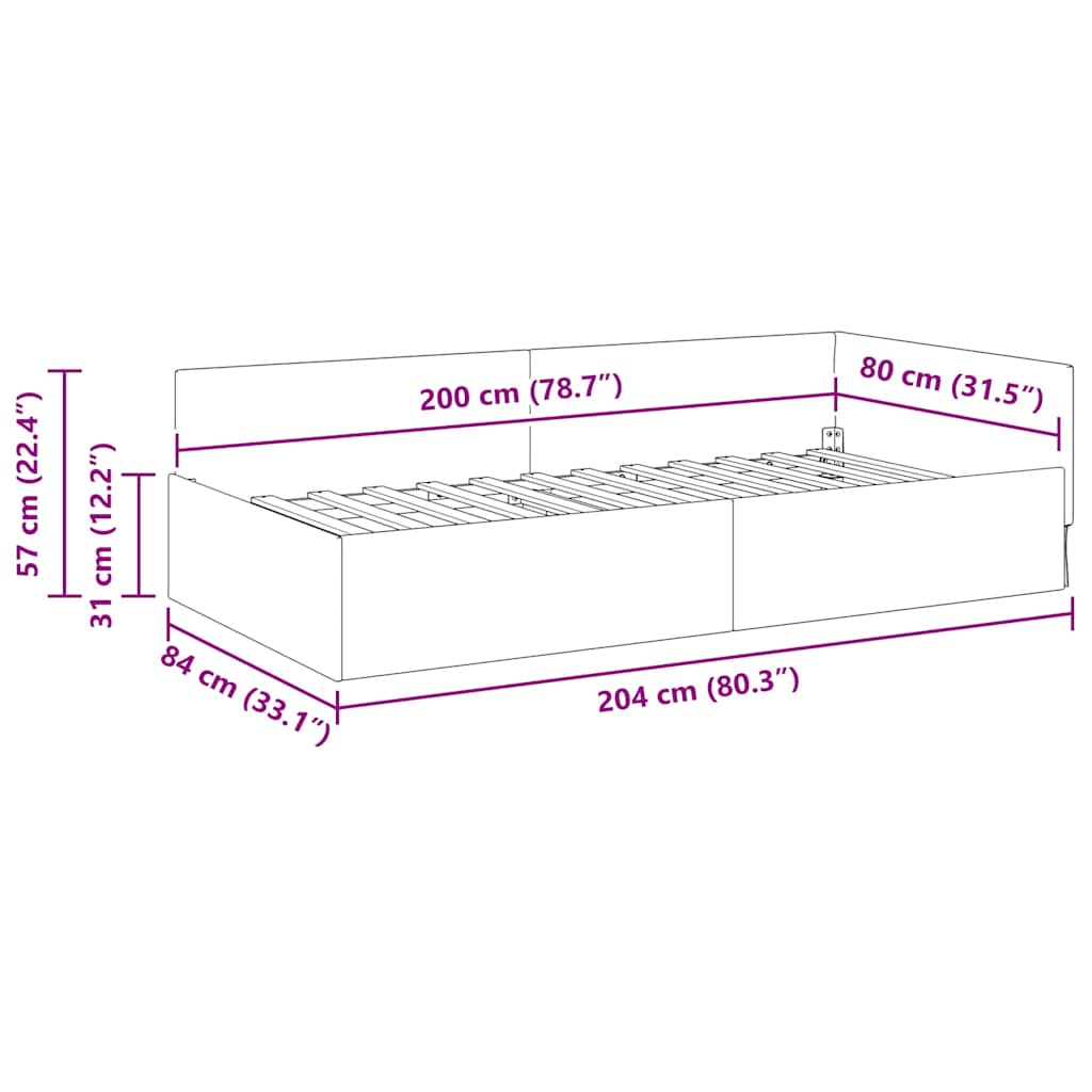 Hjørnesengramme Med Hovedgærde 80 Cm X 200 Cm Stof - Billede 11