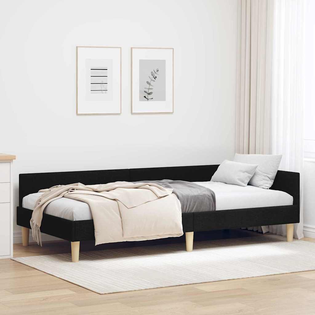 Hjørneseng Ramme Andet Sort 90 X 190 Cm Stof Og Ingeniørtræ - Hovedbillede