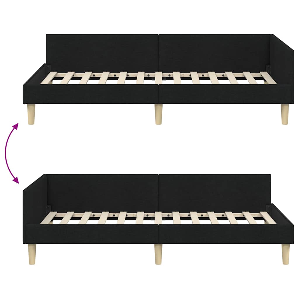Hjørneseng Ramme Andet Sort 90 X 190 Cm Stof Og Ingeniørtræ - Billede 10
