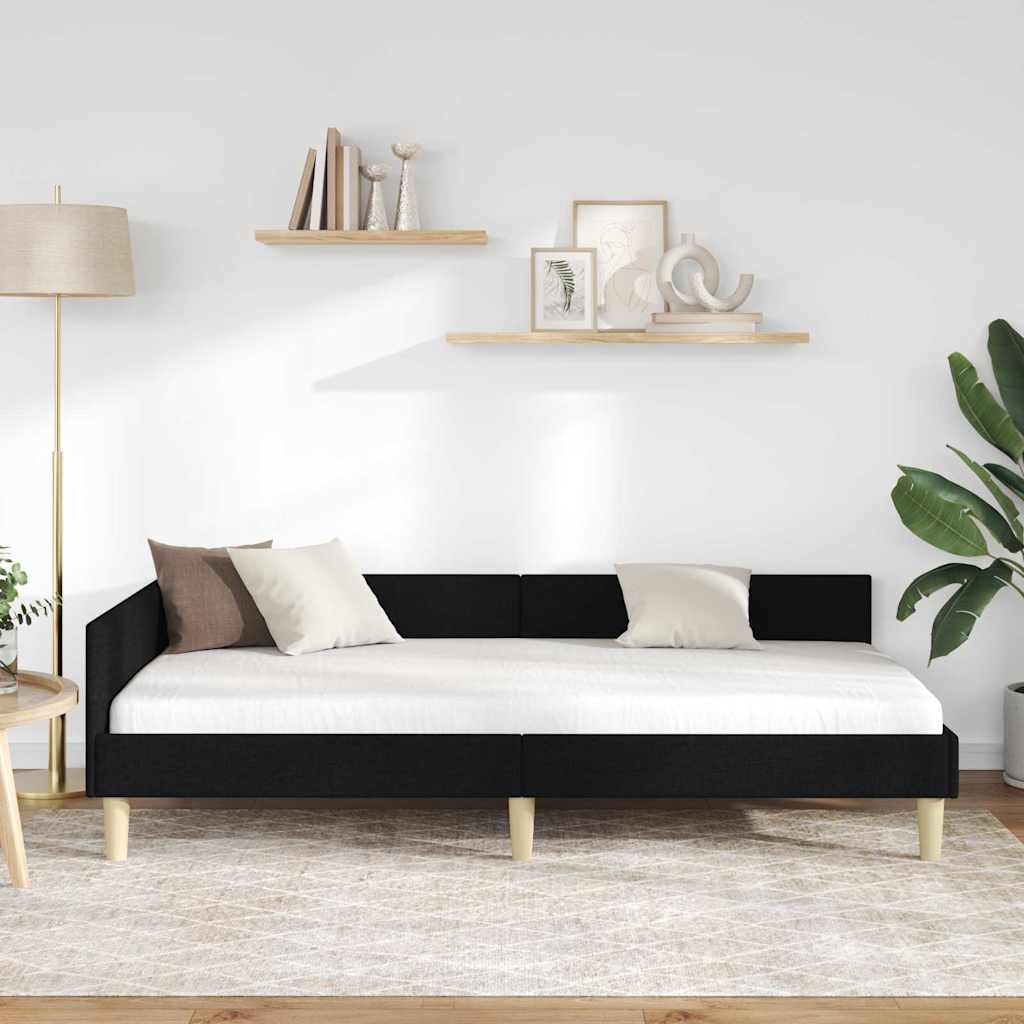 Hjørneseng Ramme Andet Sort 90 X 200 Cm Stof Og Ingeniørtræ - Billede 5