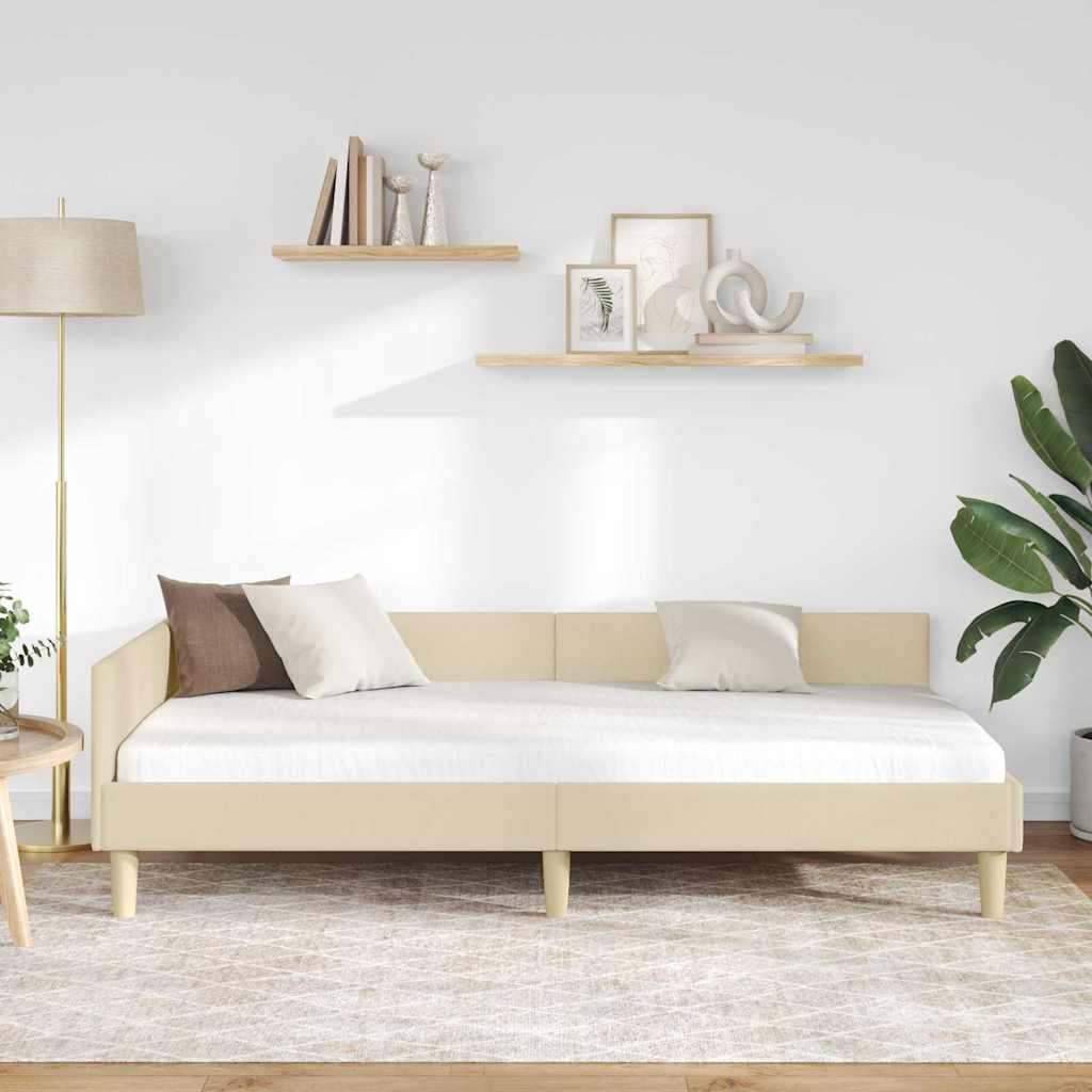 Hjørneseng Ramme Andet Creme 90 X 200 Cm Stof Og Ingeniørtræ - Billede 5